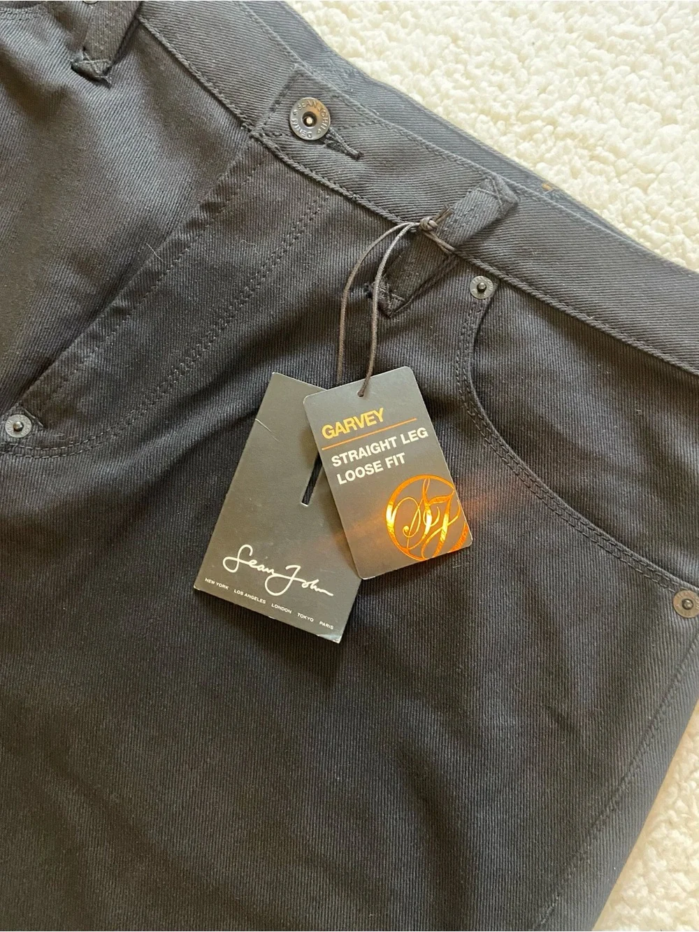 Sean John Mens Jeans Denim Straight Fit Wide Leg 38x30 Black Y2K Hip Hop NWT